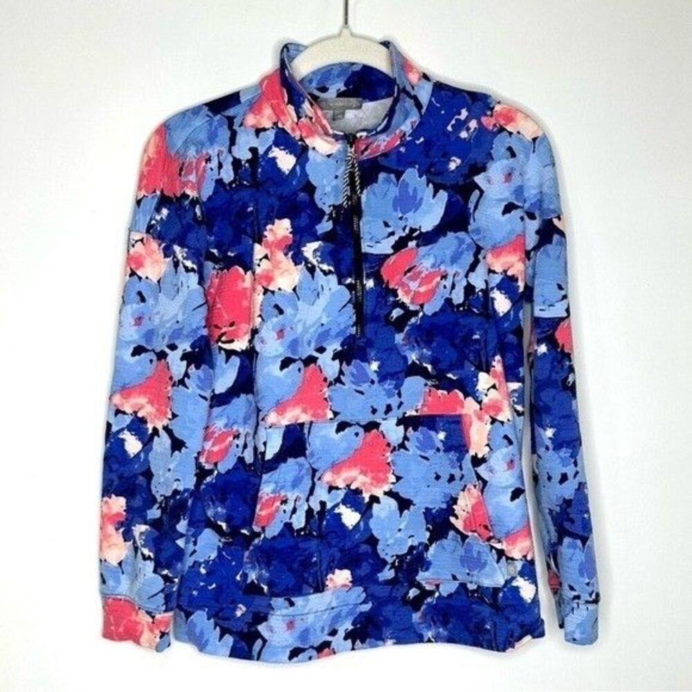 T By Talbots Floral Quarter Zip UPF 50 Women's 0 Petite
